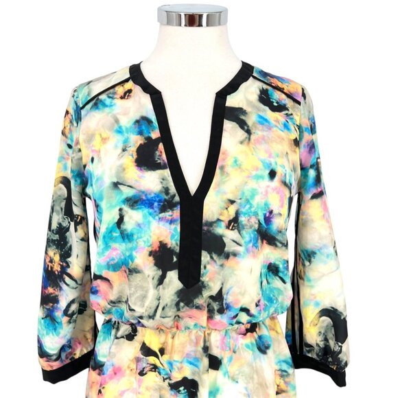 Parker Alfie Multicolor Abstract Print Dress Contrast Trim Size Small - Picture 3 of 14